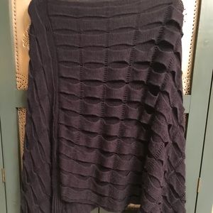 Elan Dark Blue ribbon knit pullover poncho/cape